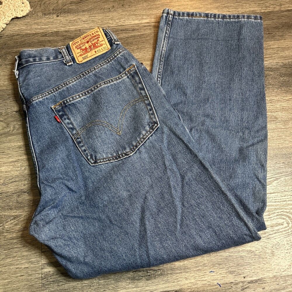 Mens Regular Fit Levis 505 Jeans Classic Medium Wash 40x30 Zip Straight Leg